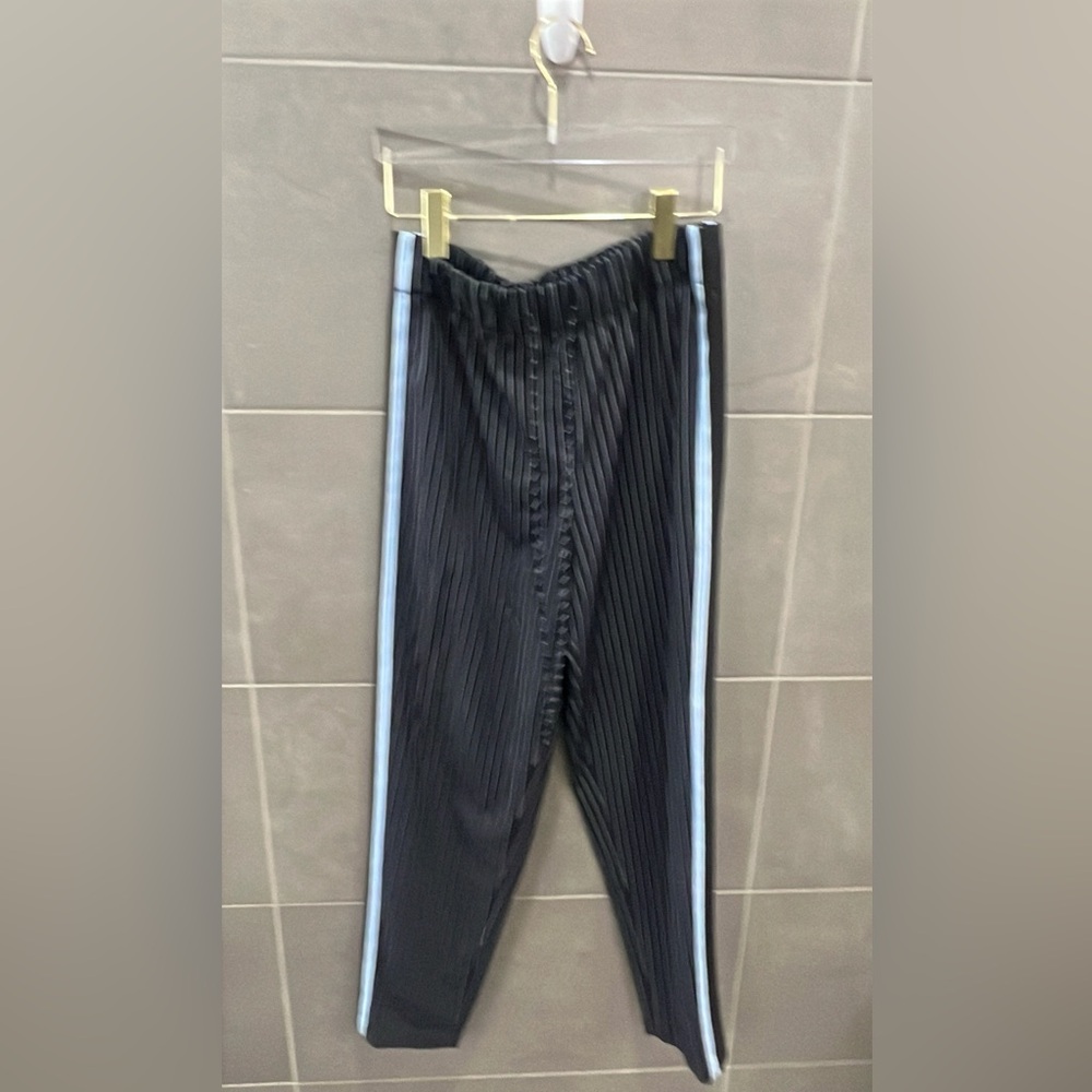 BCBGMaxAzria Black Ribbed Joggers with White Side Stripes